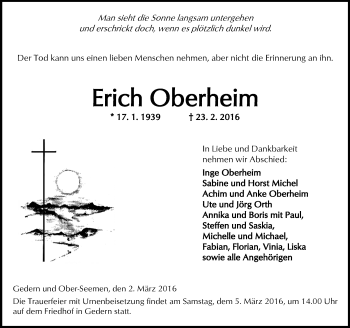 Traueranzeige von Erich Oberheim von  Kreisanzeiger