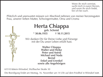 Traueranzeige von Herta Chiappa von  Idsteiner Zeitung