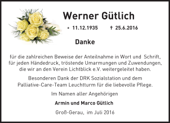 Traueranzeige von Werner Gütlich von Trauerportal Echo Online