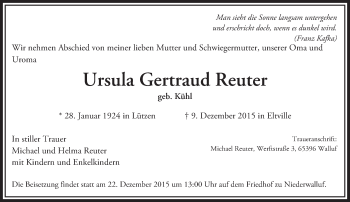 Traueranzeige von Ursula Gertraud Reuter von  Wiesbaden komplett