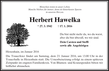 Traueranzeige von Herbert Hawelka von  Kreisanzeiger