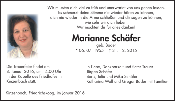 Traueranzeige von Marianne Schäfer von  Gießener Anzeiger