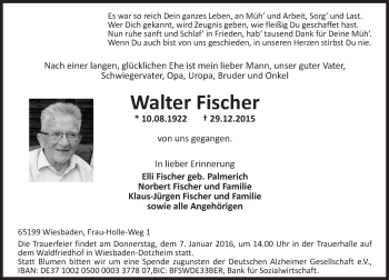 Traueranzeige von Walter Fischer von  Wiesbaden komplett