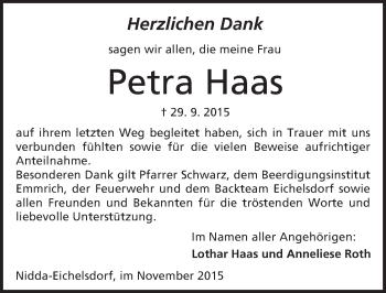 Traueranzeige von Petra Haas von  Sonntags Anzeiger