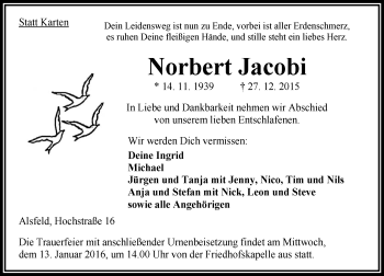 Traueranzeige von Norbert Jacobi von VRM Trauer
