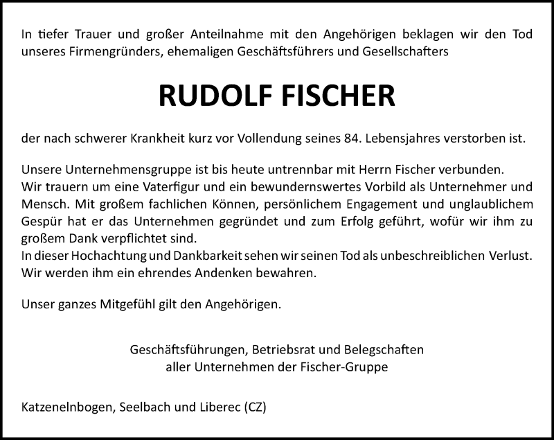  Traueranzeige für Rudolf Fischer vom 08.12.2015 aus  Wiesbaden komplett