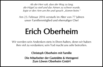 Traueranzeige von Erich Oberheim von  Kreisanzeiger