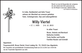 Traueranzeige von Willy Viertel von  Landskrone