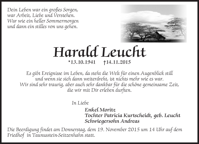  Traueranzeige für Harald Leucht vom 17.11.2015 aus  Wiesbaden komplett