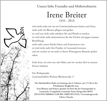 Traueranzeige von Irene Breiter von  Wiesbaden komplett
