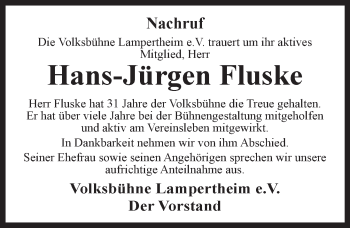 Traueranzeige von Hans-Jürgen Fluske von  Bürstädter Zeitung