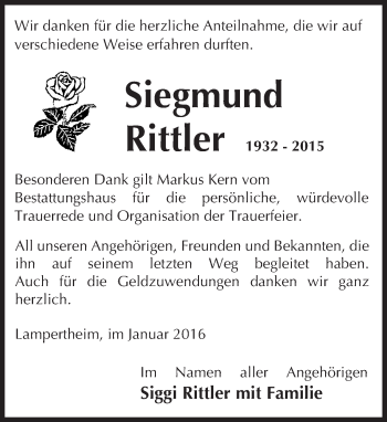 Traueranzeige von Siegmund Rittler von  Bürstädter Zeitung