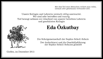 Traueranzeige von Eda Özkutbay von  Gießener Anzeiger