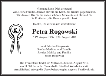 Traueranzeige von Petra Rogowski von  Usinger Anzeiger