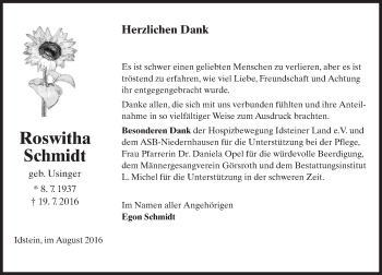 Traueranzeige von Roswitha Schmidt von Trauerportal Rhein Main Presse