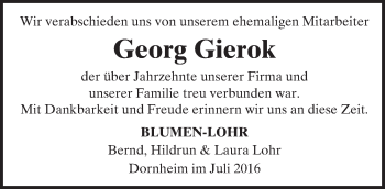 Traueranzeige von Georg Gierok von Trauerportal Echo Online