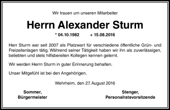 Traueranzeige von Alexander Sturm von  Usinger Anzeiger