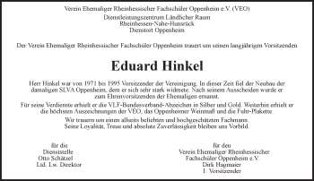 Traueranzeige von Eduard Hinkel von Trauerportal Rhein Main Presse