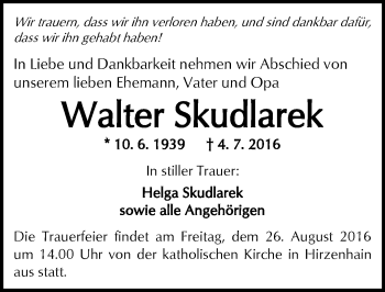 Traueranzeige von Walter Skudlarek von  Kreisanzeiger