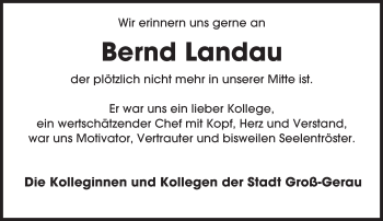 Traueranzeige von Bernd Landau von Darmstädter Echo