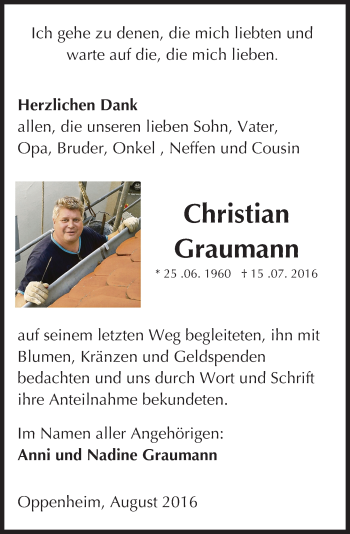 Traueranzeige von Christian Graumann von Trauerportal Rhein Main Presse