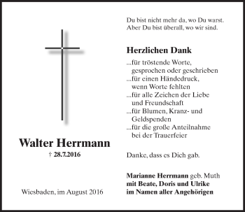 Traueranzeige von Walter Herrmann von Trauerportal Rhein Main Presse