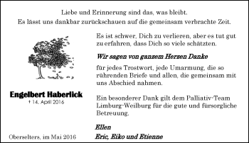 Traueranzeige von Engelbert Haberlick von  Camberger Anzeiger