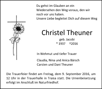 Traueranzeige von Christel Theuner von Trauerportal Echo Online