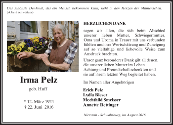Traueranzeige von Irma Pelz von Trauerportal Rhein Main Presse