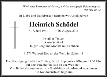 Traueranzeige von Heinrich Schödel von  Usinger Anzeiger