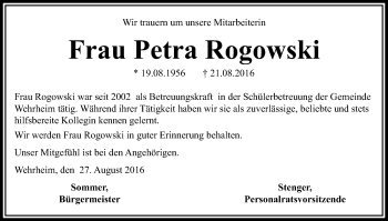 Traueranzeige von Petra Rogowski von  Usinger Anzeiger