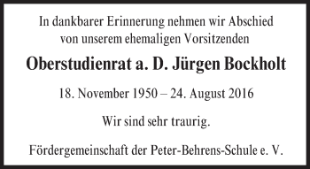 Traueranzeige von Jürgen Bockholt von Trauerportal Echo Online