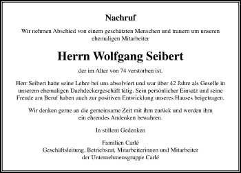 Traueranzeige von Wolfgang Seibert von  Gießener Anzeiger