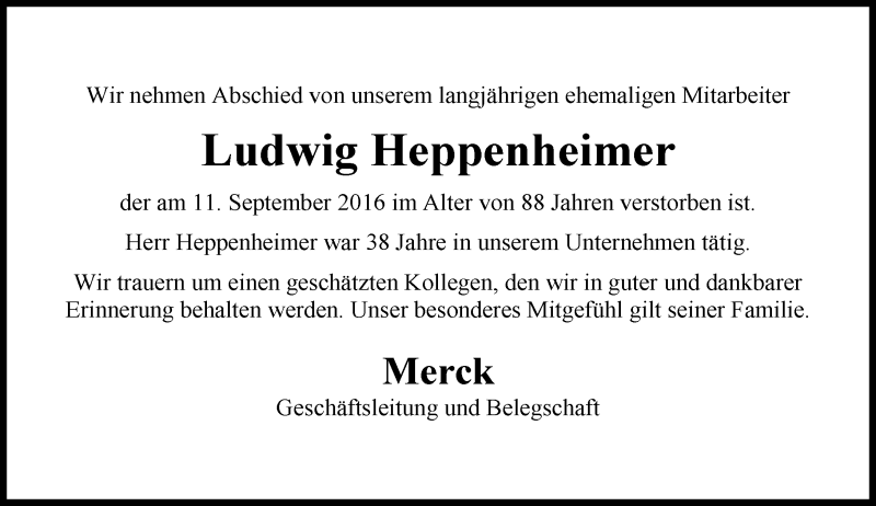  Traueranzeige für Ludwig Heppenheimer vom 15.09.2016 aus Trauerportal Echo Online