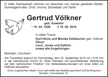 Traueranzeige von Gertrud Völkner von Trauerportal Rhein Main Presse