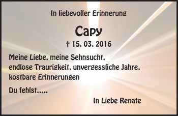 Traueranzeige von Capy  von Trauerportal Echo Online