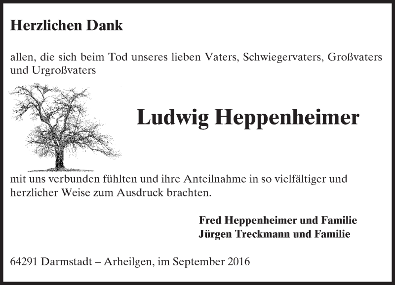  Traueranzeige für Ludwig Heppenheimer vom 28.09.2016 aus Trauerportal Echo Online