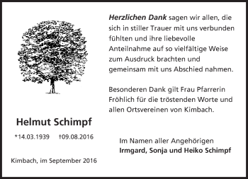 Traueranzeige von Helmut Schimpf von Trauerportal Echo Online
