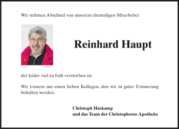 Traueranzeige von Reinhard Haupt von Trauerportal Rhein Main Presse