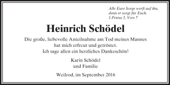 Traueranzeige von Heinrich Schödel von  Usinger Anzeiger