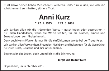 Traueranzeige von Anni Kurz von Trauerportal Rhein Main Presse