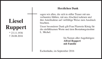 Traueranzeige von Liesel Ruppert von Trauerportal Rhein Main Presse