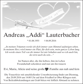 Traueranzeige von Andreas  Lauterbacher von Trauerportal Echo Online