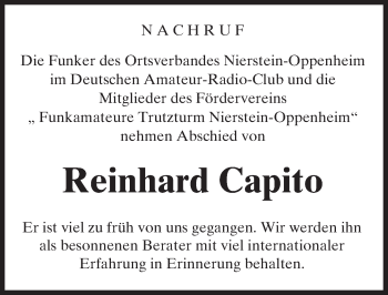 Traueranzeige von Reinhard Capito von Trauerportal Rhein Main Presse