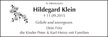 Traueranzeige von Hildegard Klein von Trauerportal Rhein Main Presse