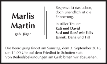 Traueranzeige von Marlis Martin von  Kreisanzeiger
