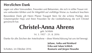 Traueranzeige von Christel-Anna Ahrens von  Kreisanzeiger