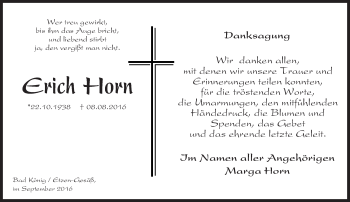 Traueranzeige von Erich Horn von Trauerportal Rhein Main Presse