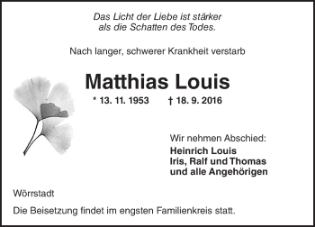 Traueranzeige von Matthias Louis von Trauerportal Rhein Main Presse
