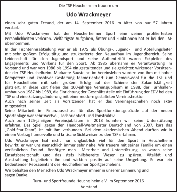 Traueranzeige von Udo Wrackmeyer von  Gießener Anzeiger